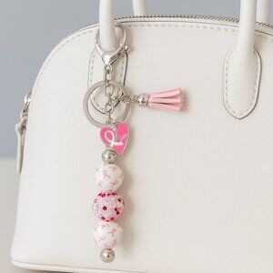Pink Hope Awareness Beaded Keychain